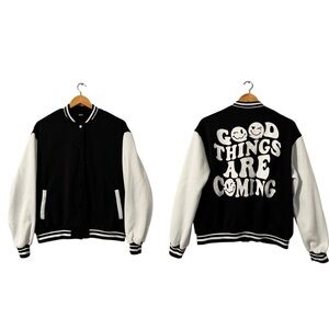 Teen Front Button Cardigan Jacket Black/White 14y